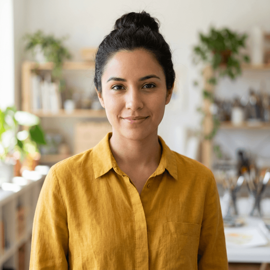 Female shop owner in her 30s at a retail counter
